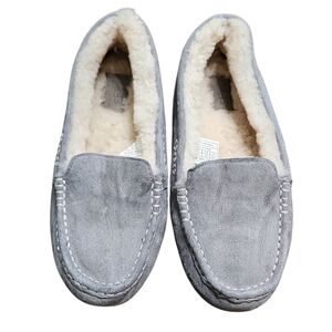 UGG Ansley Gray Suede Wool Lined Moccasin Slippers SZ 6